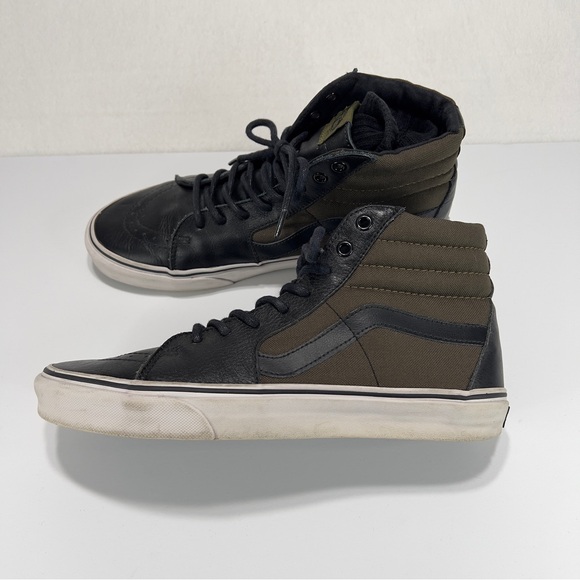 Vans Sk8 Hi Top Shoe Mens 10 Black Leather Olive Green Canvas Great Shape!! - Picture 4 of 12